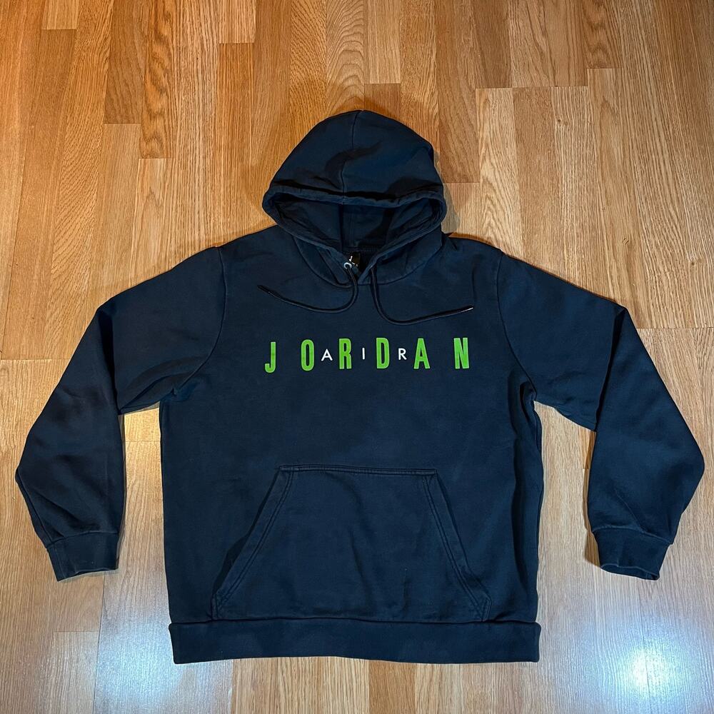 Jordan Hoodie Mens sz L Black Fleece Pullover Flight AH4509-011 Spell Out